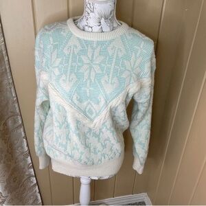 Vintage Snowflake Sweater Women's Size Medium Westbound Baby Blue Retro 80s